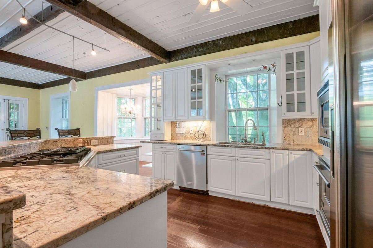 Interior, Kitchen, Stainless Steel Appliances, Wooden Beams, Wood Texture Flooring