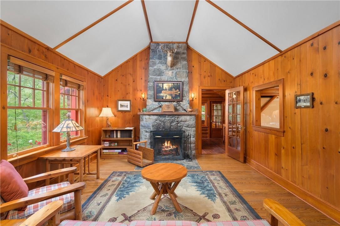 Fireplace, Interior, Stone Walls, Wood Texture Flooring, Wooden Walls