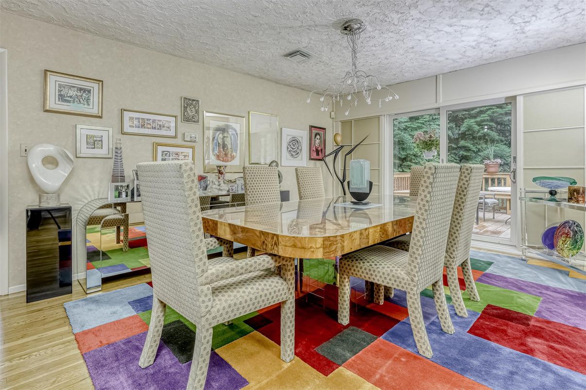 Dining room, Interior, Pendant Lights, Wood Texture Flooring