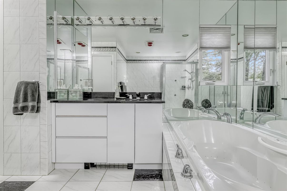 Bathroom, Dual Sink Vanities, Glass Shower, Interior, Marble, Marble Walls