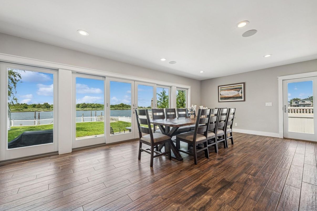Dining room, Interior, Recessed Lighting, Water, Wood Texture Flooring