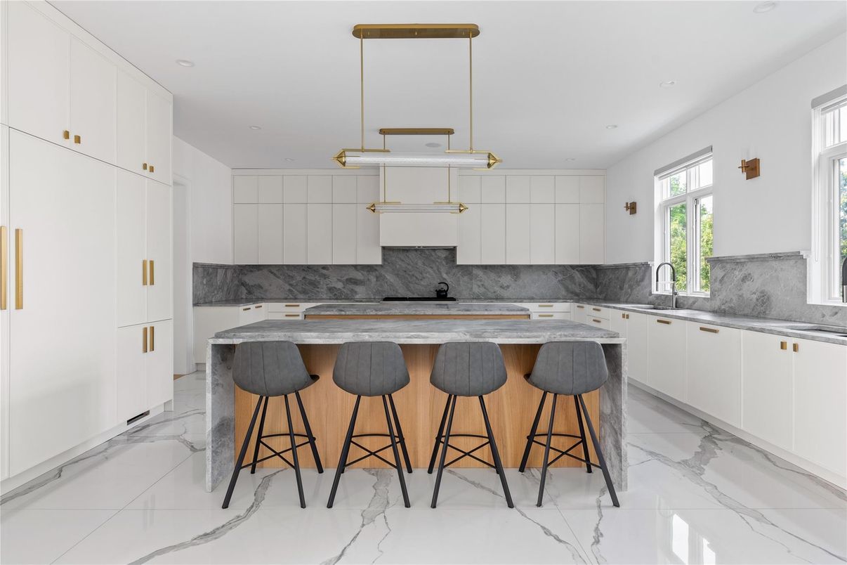 Interior, Kitchen, Marble, Marble Walls, Pendant Lights, Recessed Lighting