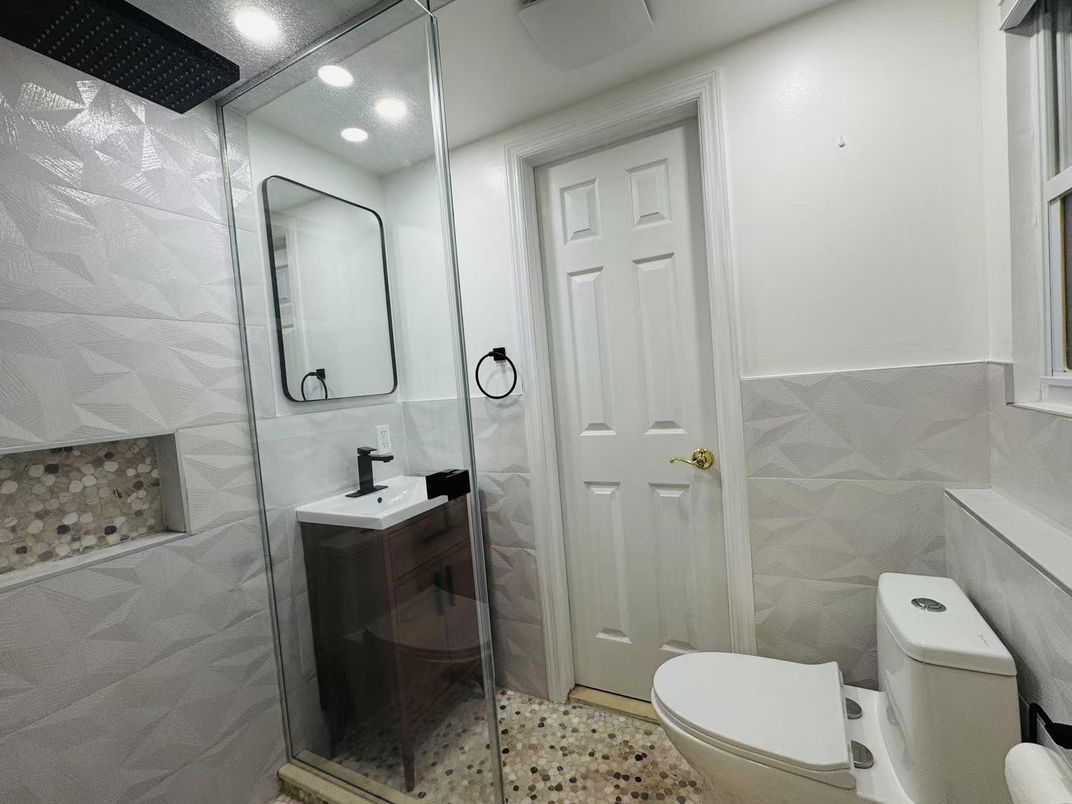 Bathroom, Glass Shower, Interior, Recessed Lighting