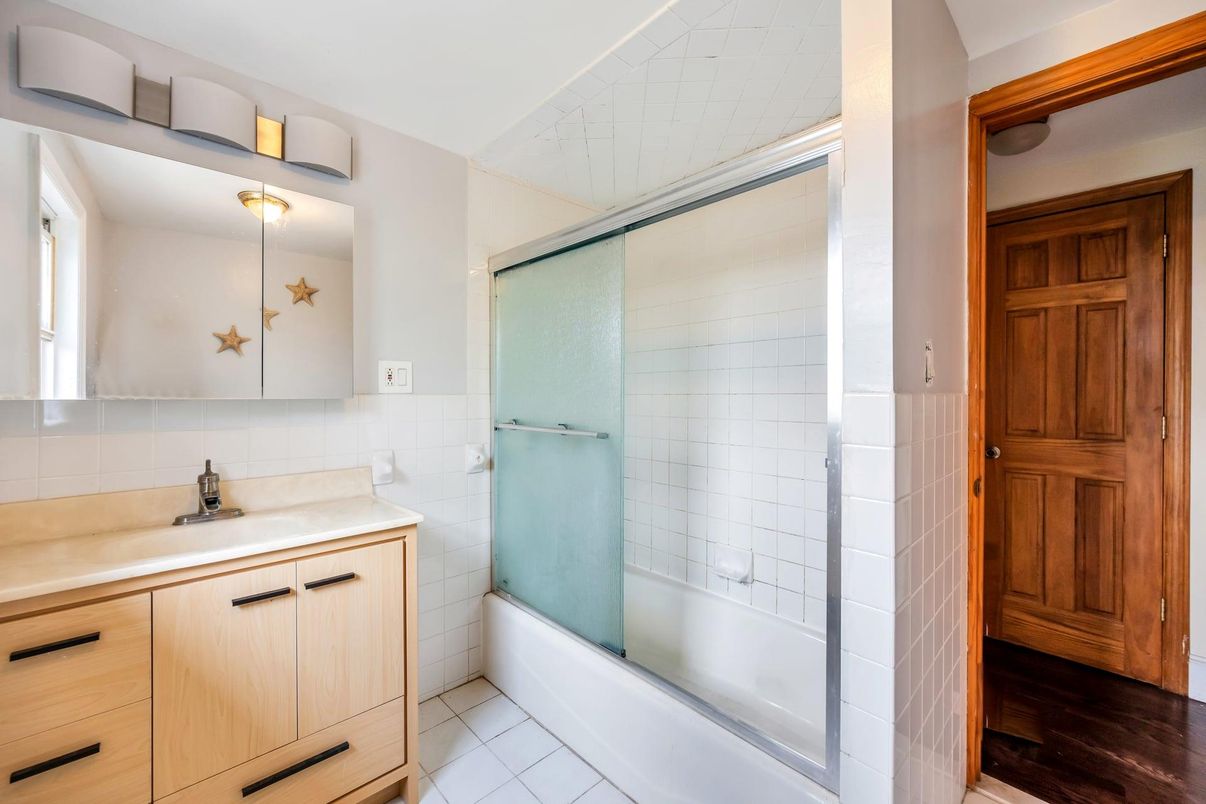 Bathroom, Glass Shower, Interior, Wood Texture Flooring