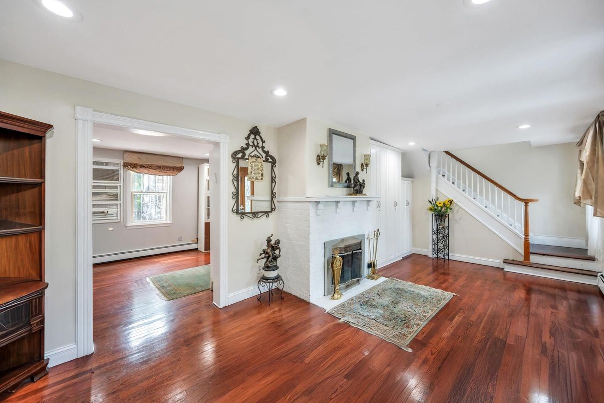 Fireplace, Interior, Recessed Lighting, Wood Texture Flooring