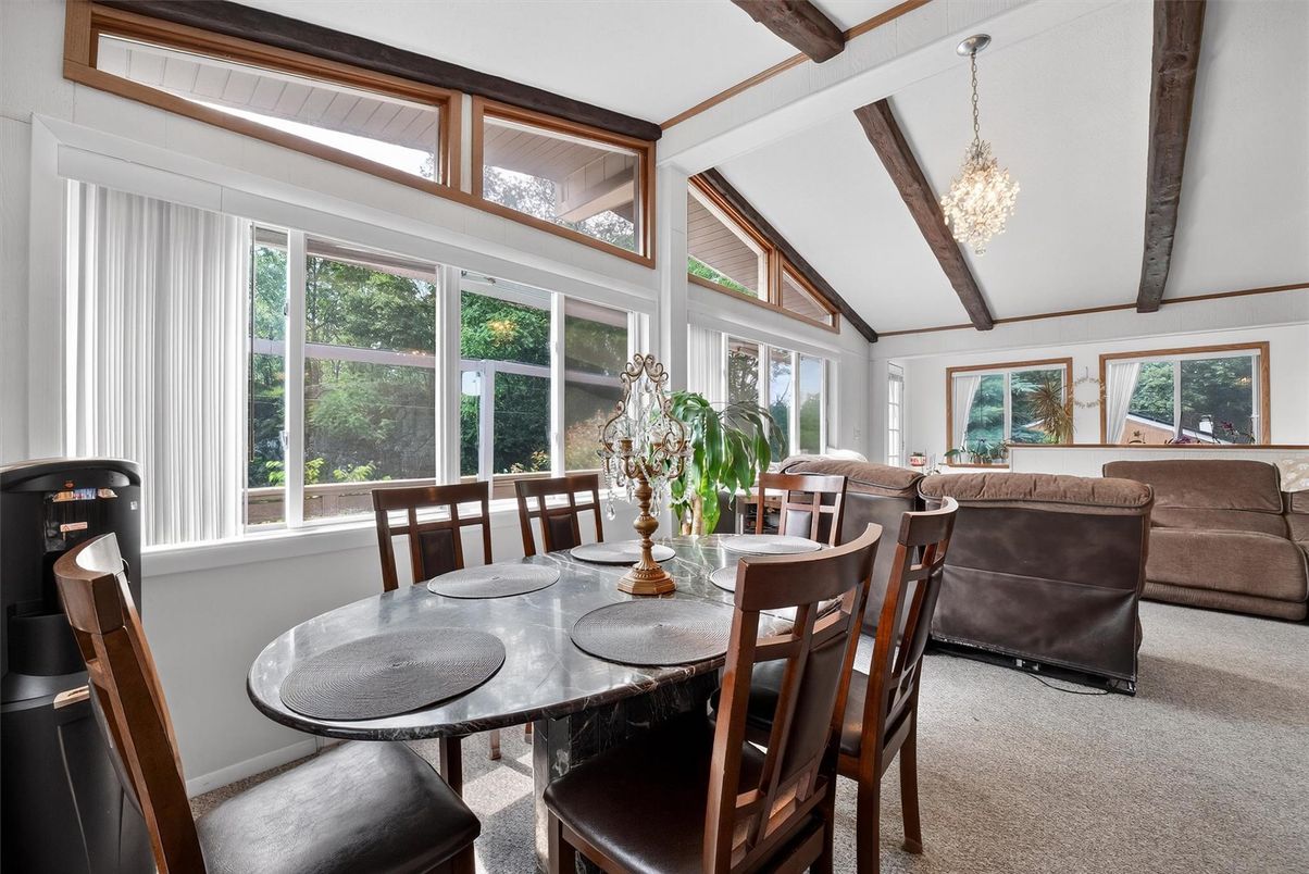 Chandelier, Dining room, Interior, Sun Room, Wooden Beams