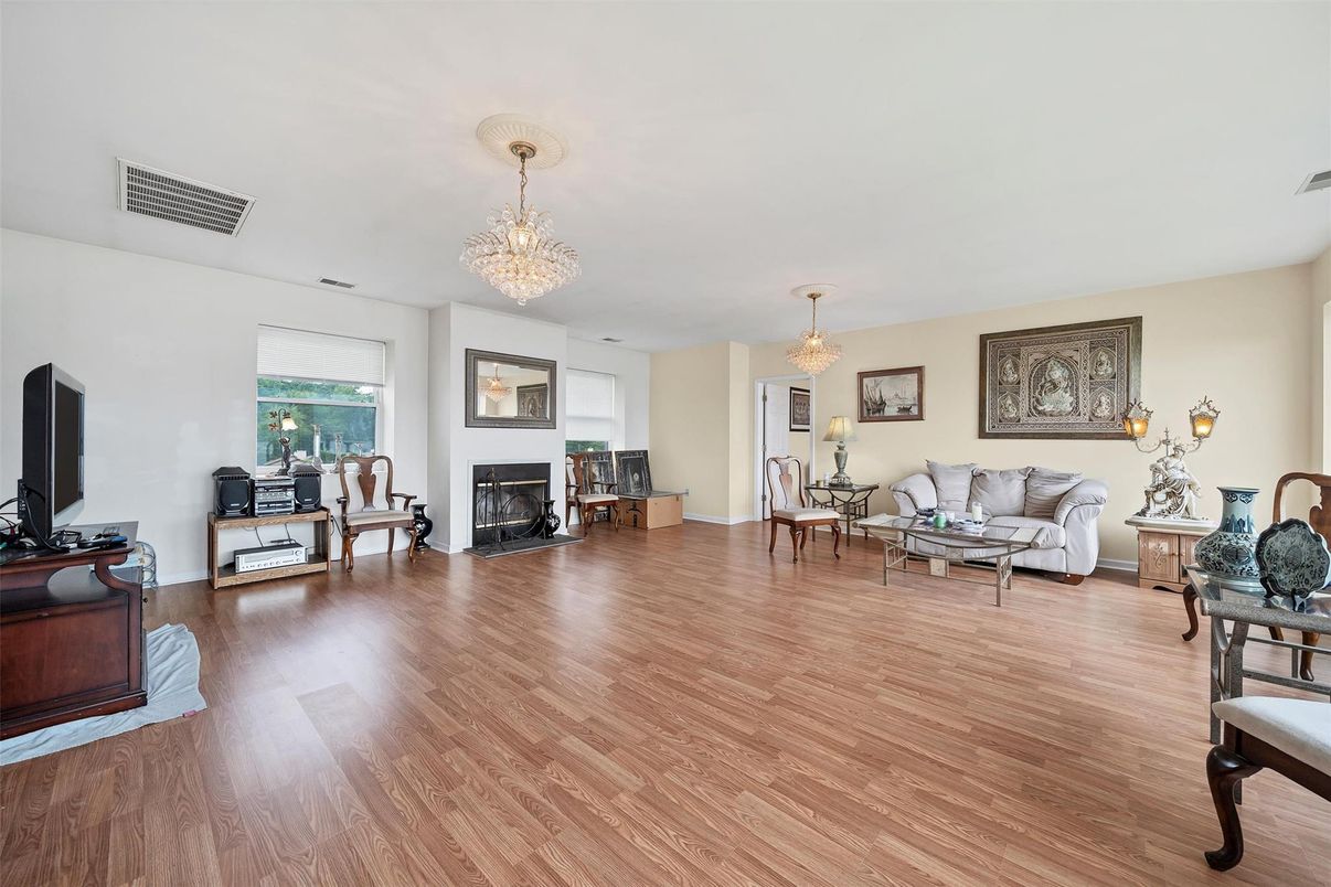 Chandelier, Fireplace, Interior, Living room, Wood Texture Flooring
