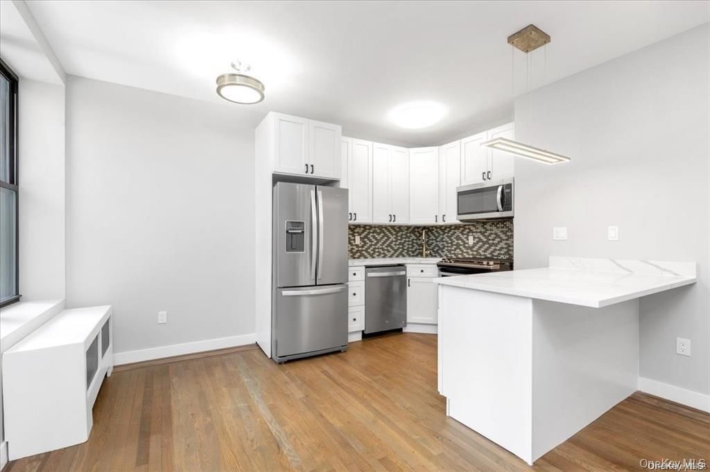 Interior, Kitchen, Pendant Lights, Stainless Steel Appliances, Wood Texture Flooring