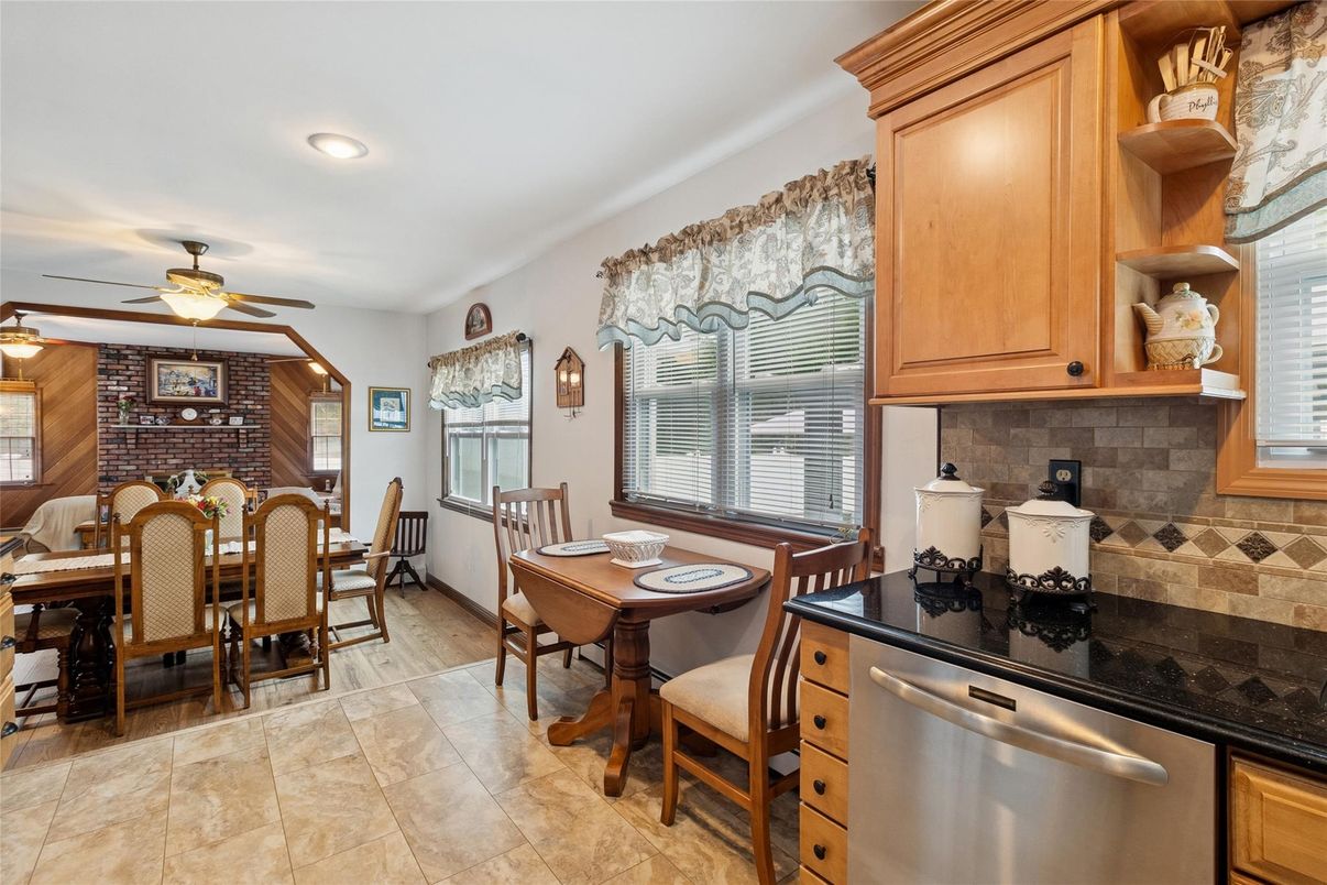 Dining room, Interior, Kitchen, Recessed Lighting, Stone Walls