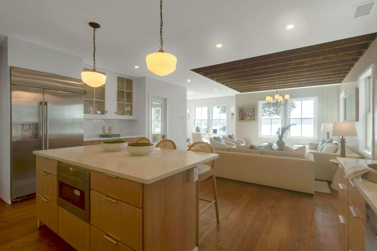 Interior, Kitchen, Living room, Pendant Lights, Recessed Lighting, Stainless Steel Appliances, Wood Texture Flooring