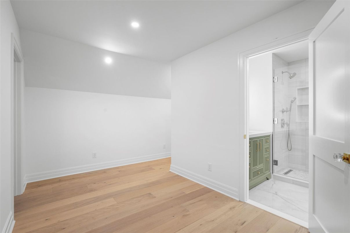 Bathroom, Empty room, Interior, Marble, Recessed Lighting, Wood Texture Flooring