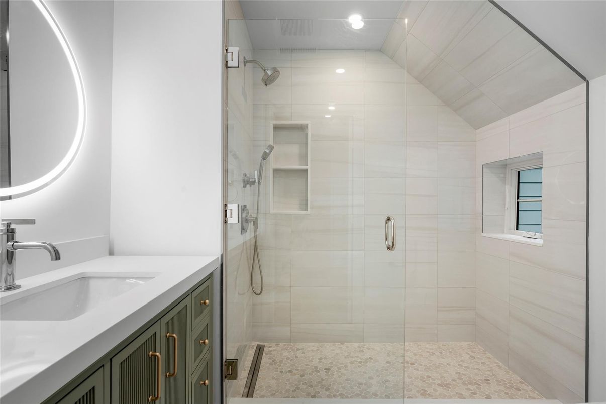 Bathroom, Glass Shower, Interior, Recessed Lighting