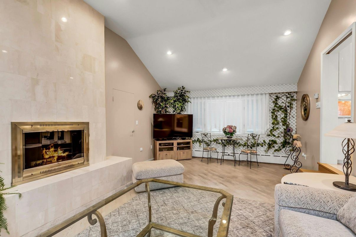 Fireplace, Interior, Recessed Lighting, Wood Texture Flooring
