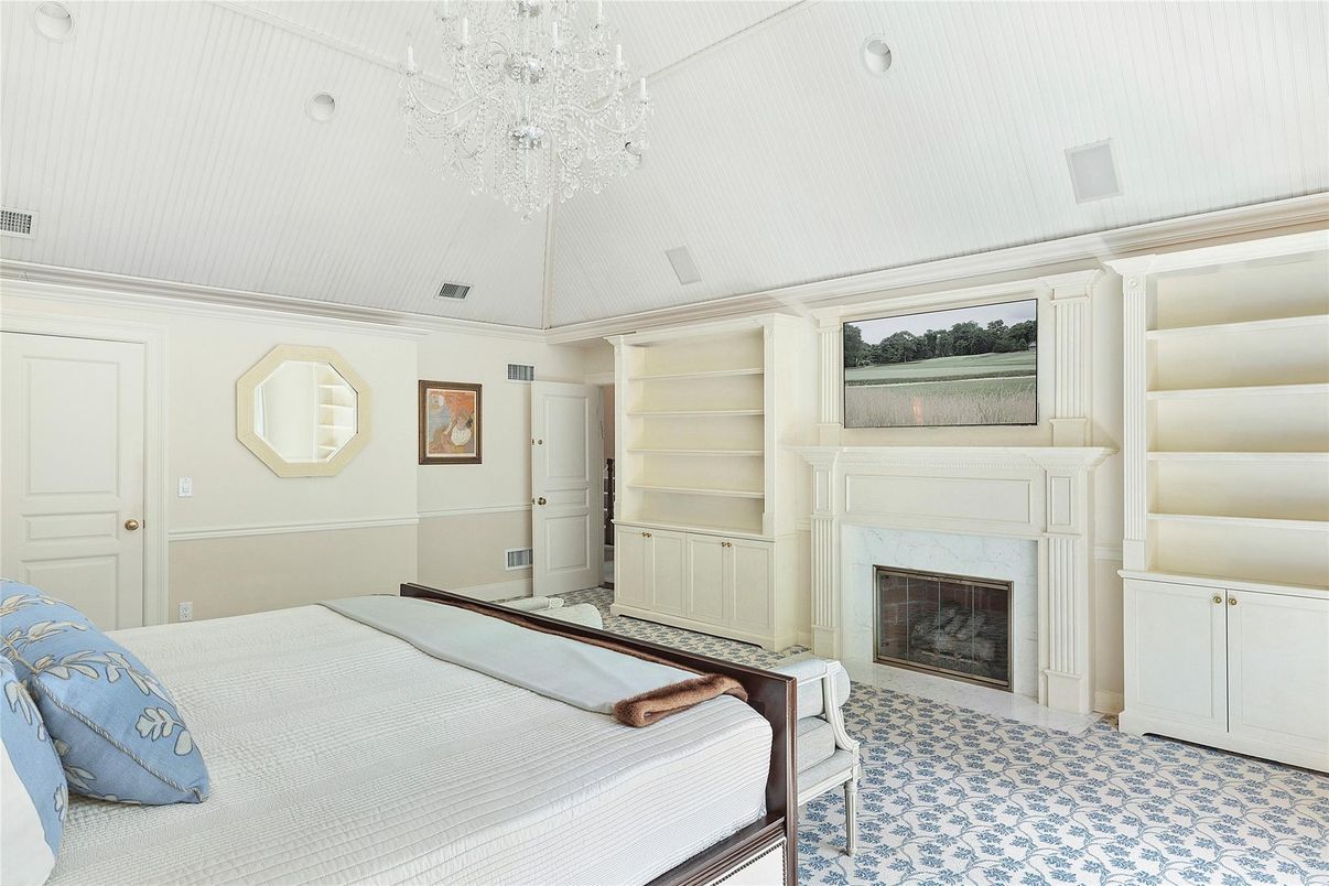 Bedroom, Chandelier, Fireplace, Interior