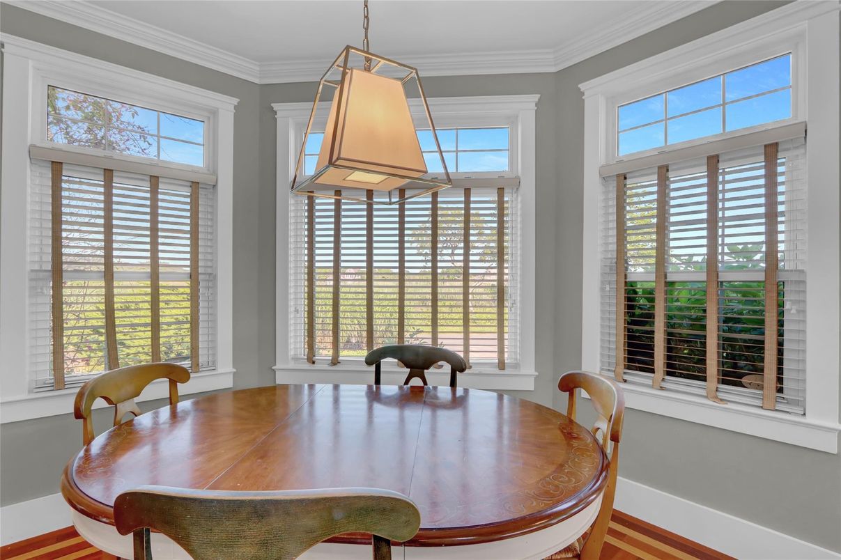 Dining room, Interior, Pendant Lights, Wood Texture Flooring