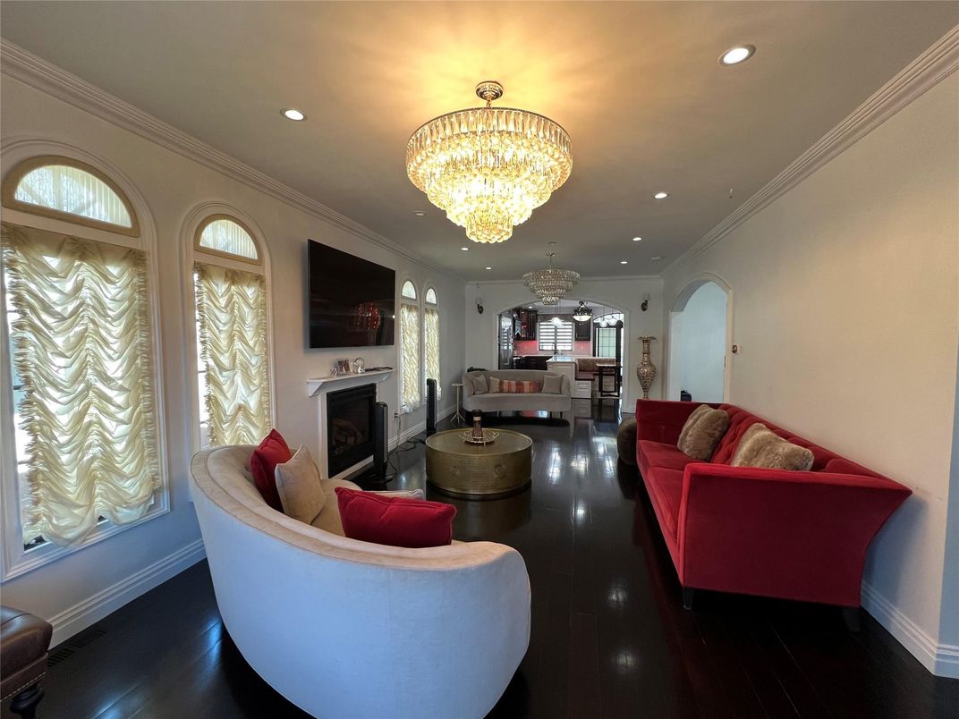 Chandelier, Dining room, Fireplace, Interior, Living room, Recessed Lighting