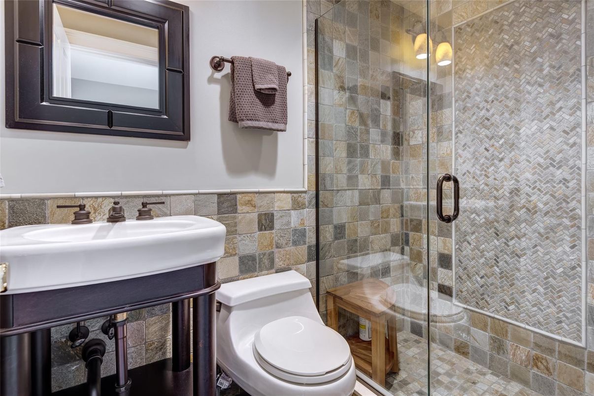 Bathroom, Glass Shower, Interior, Stone Walls