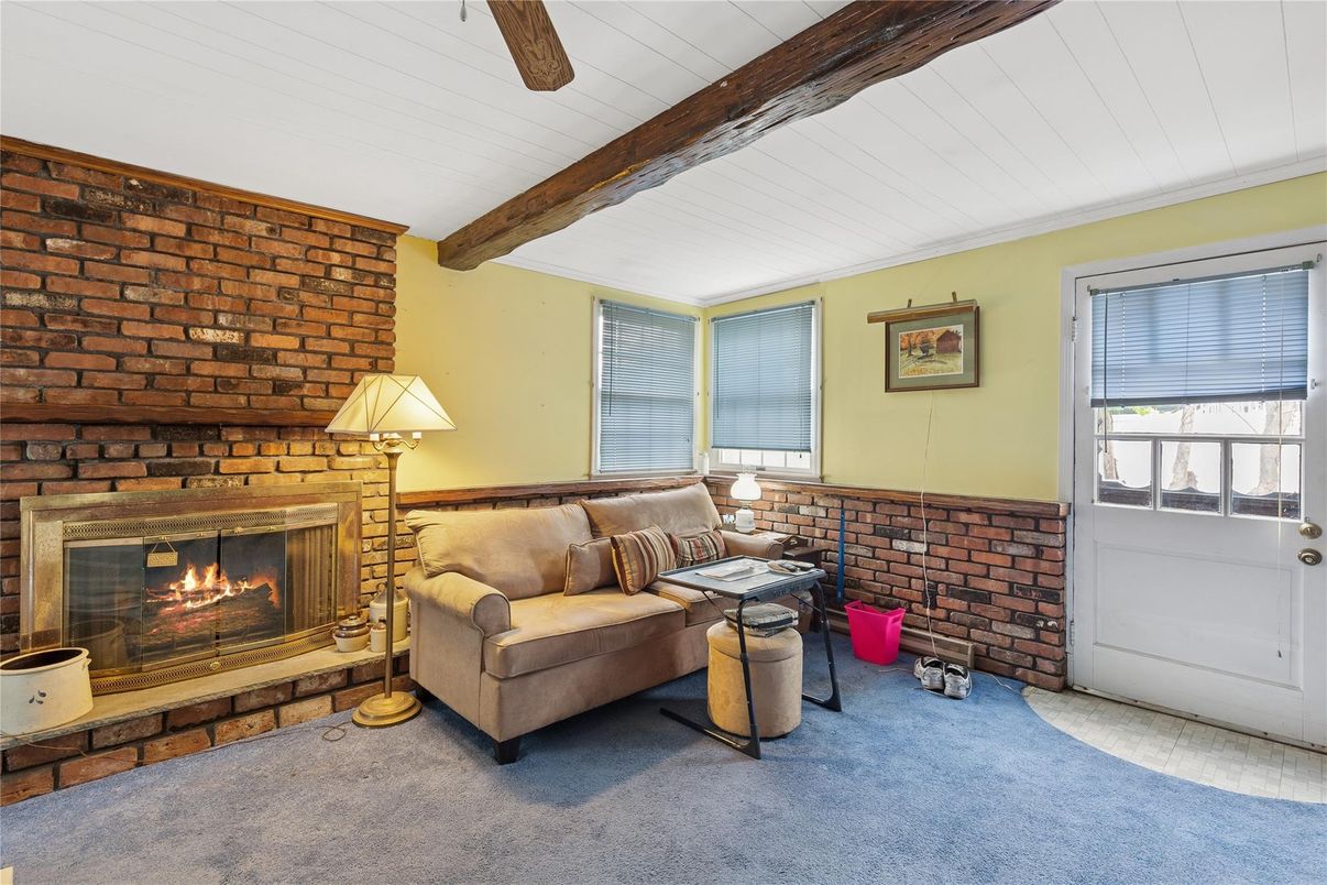 Fireplace, Interior, Living room, Stone Walls, Wooden Beams