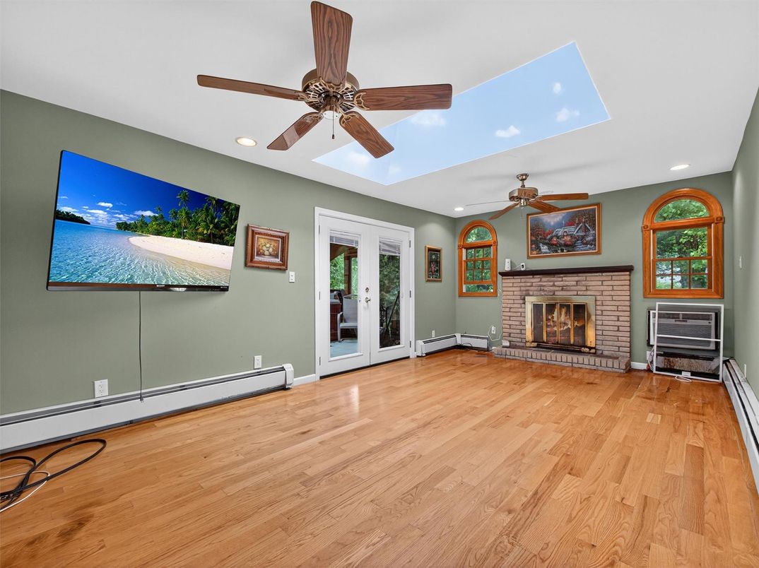 Empty room, Fireplace, Interior, Recessed Lighting, Wood Texture Flooring