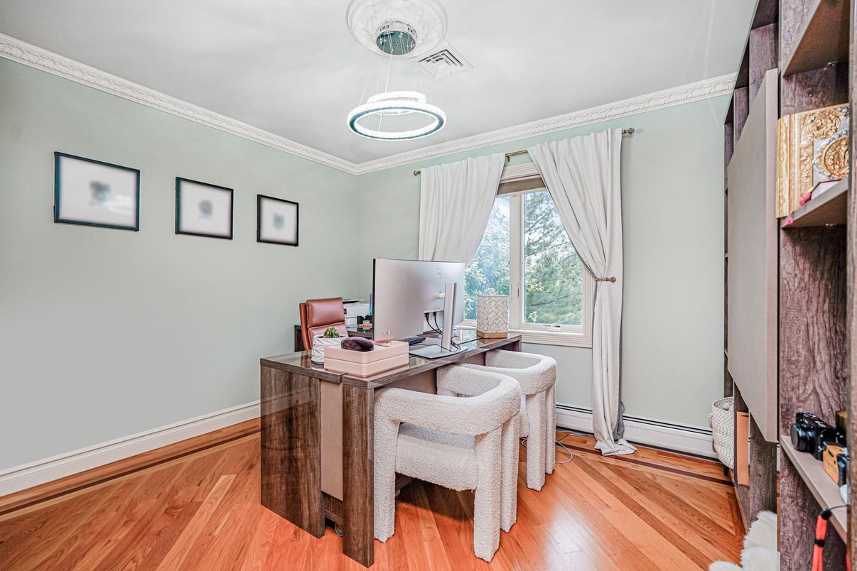 Home Office, Interior, Pendant Lights, Wood Texture Flooring