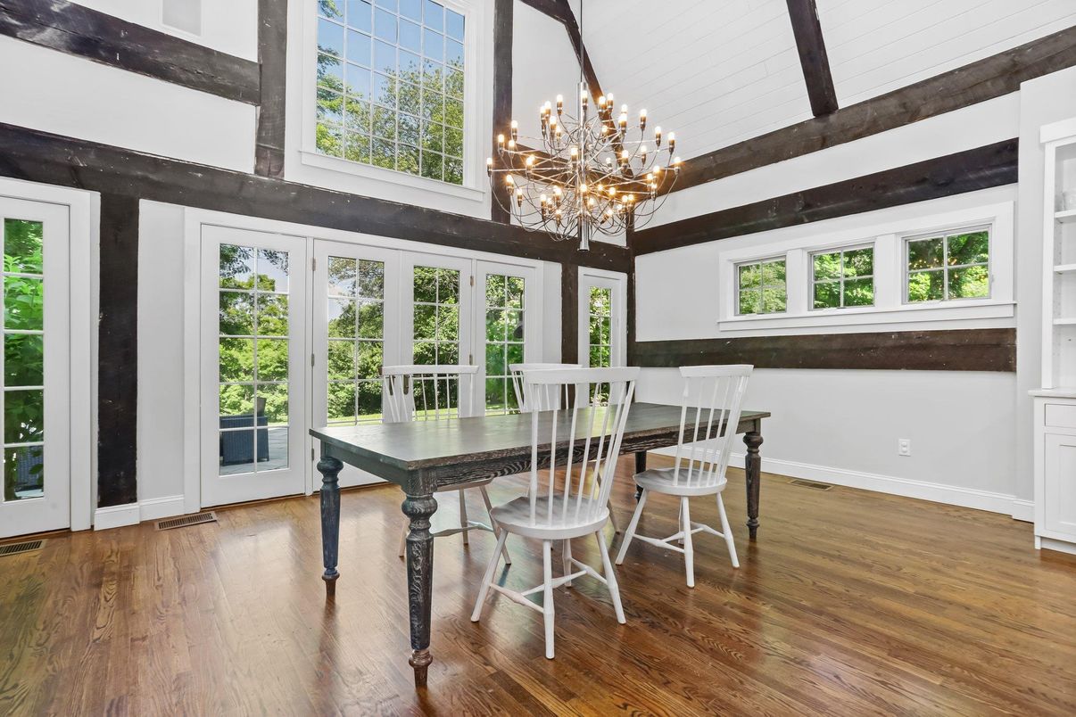 Chandelier, Dining room, Interior, Wood Texture Flooring