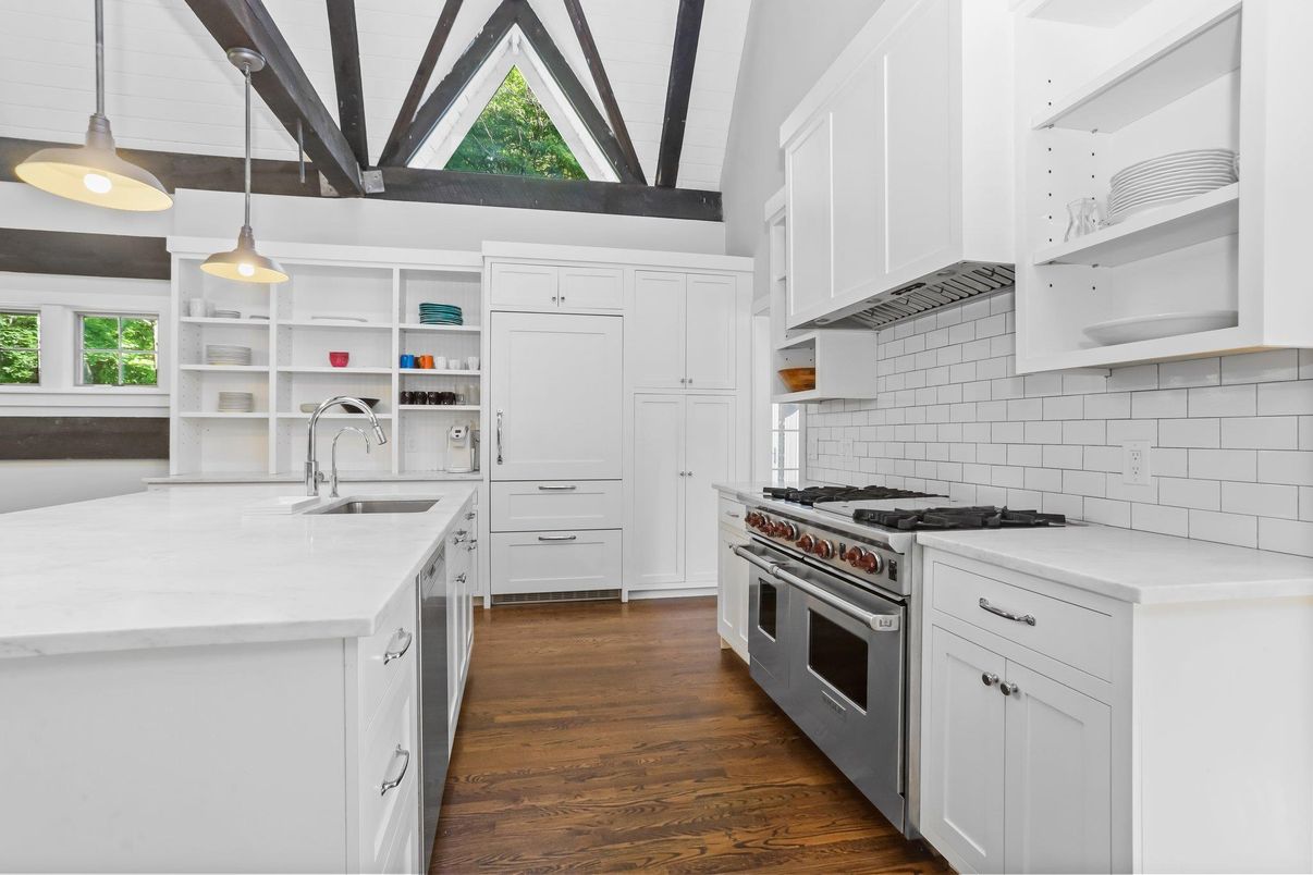 Interior, Kitchen, Pendant Lights, Stainless Steel Appliances, Wood Texture Flooring
