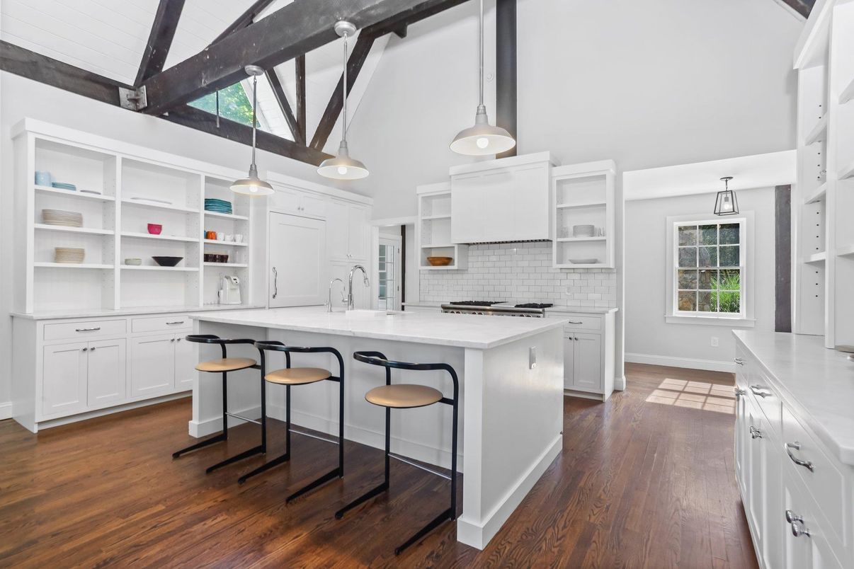 Interior, Kitchen, Pendant Lights, Stainless Steel Appliances, Wood Texture Flooring