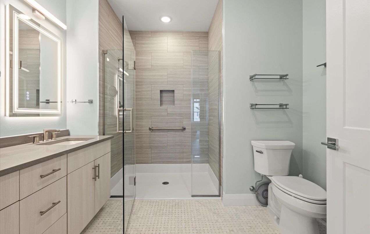 Bathroom, Glass Shower, Interior, Recessed Lighting