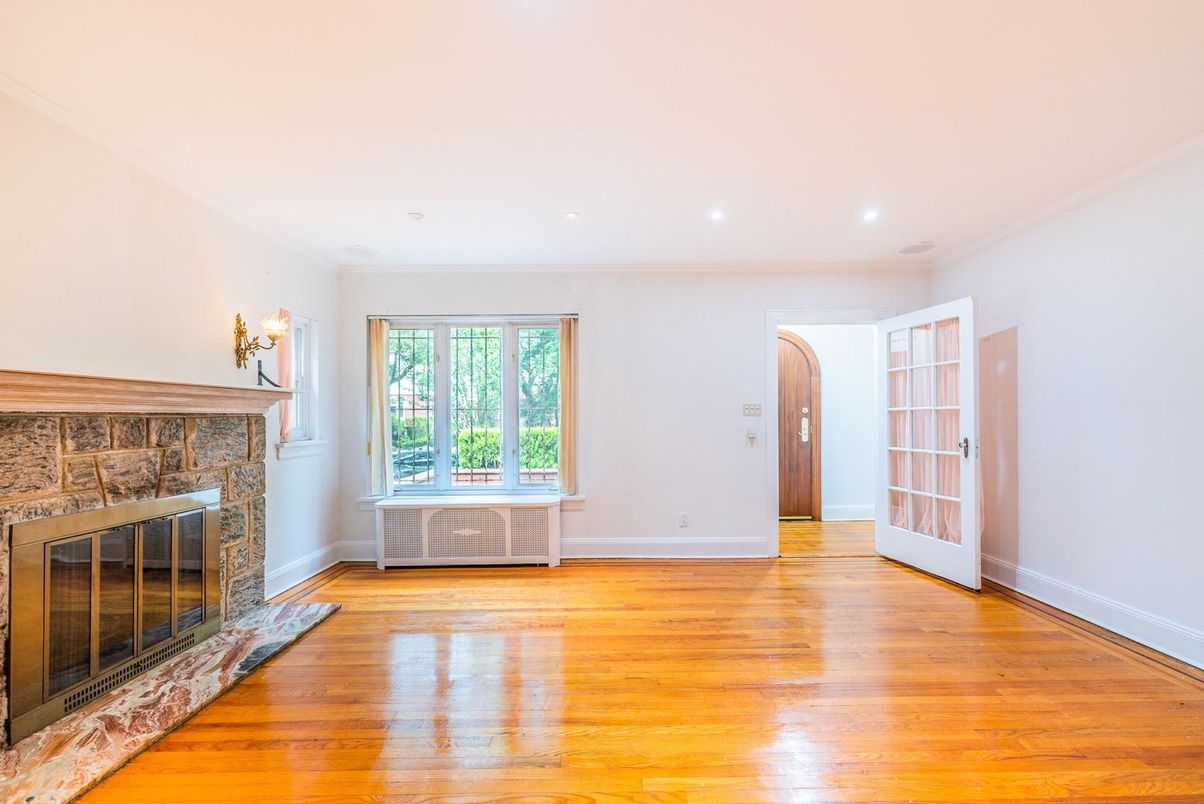 Empty room, Fireplace, Interior, Recessed Lighting, Wood Texture Flooring
