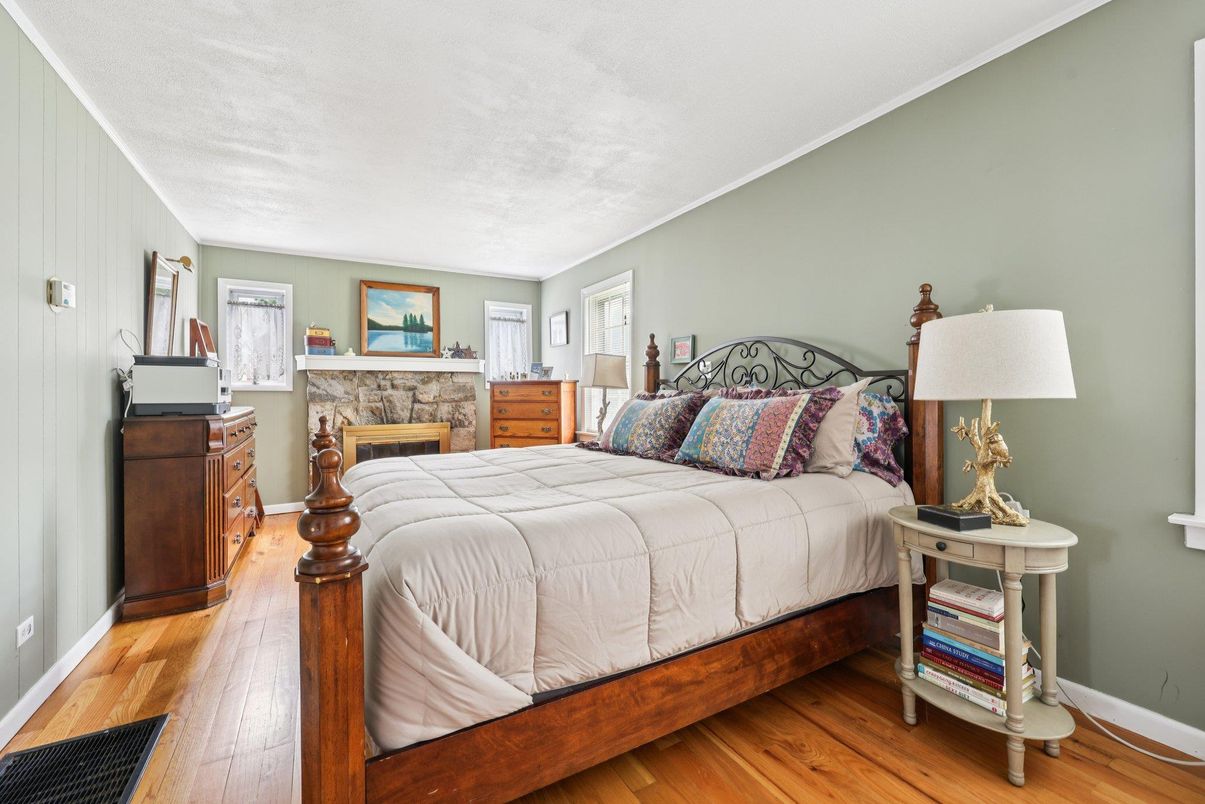 Bedroom, Fireplace, Interior, Wood Texture Flooring