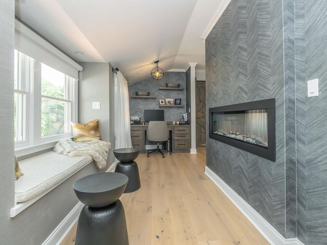 Fireplace, Home Office, Interior, Wood Texture Flooring