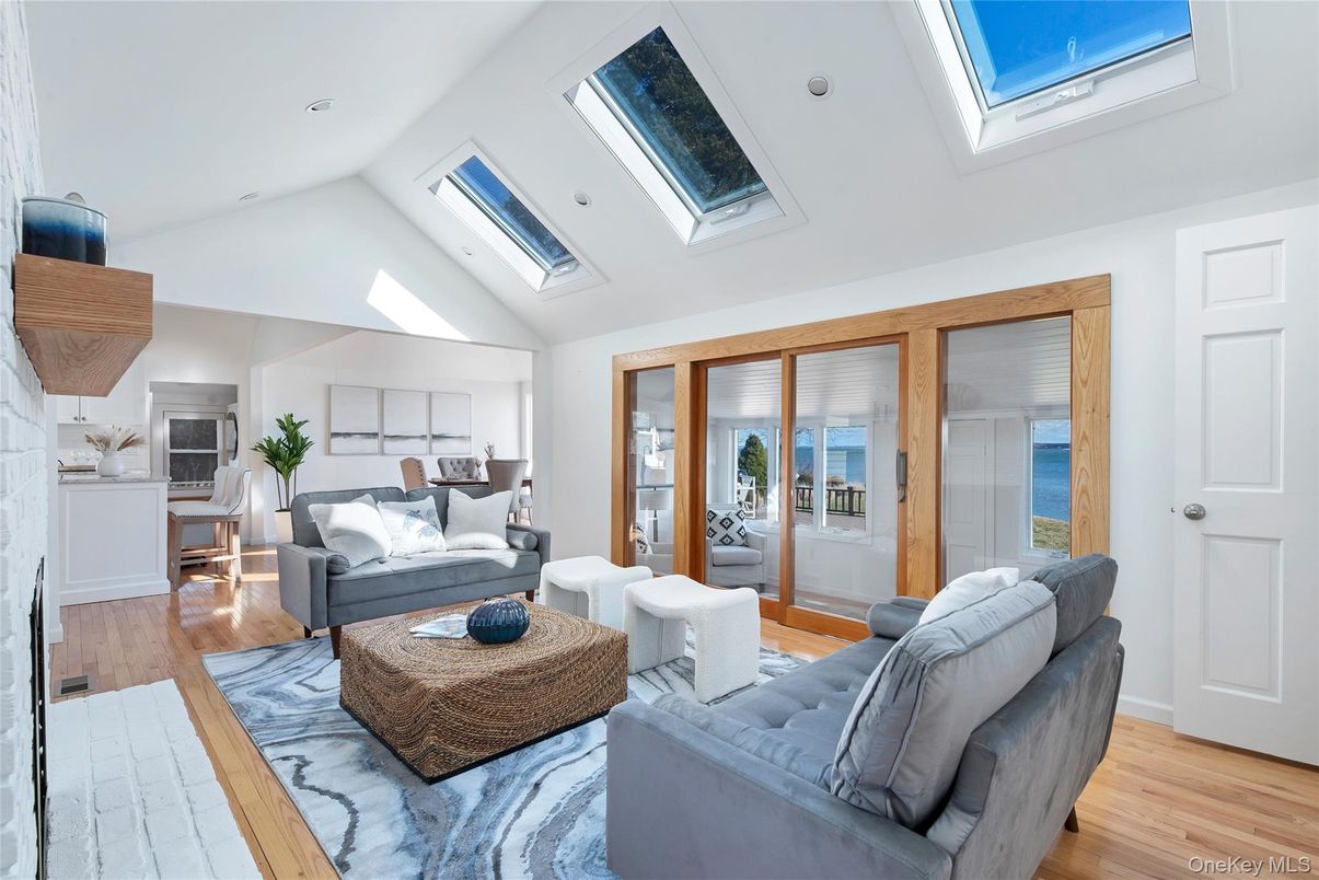 Glass Ceilings, Interior, Living room, Recessed Lighting, Water, Wood Texture Flooring