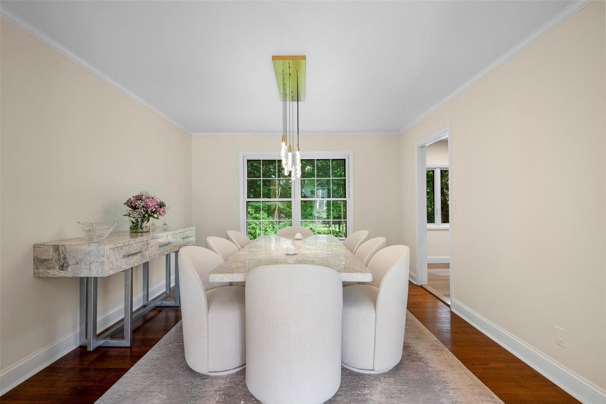 Dining room, Interior, Pendant Lights, Wood Texture Flooring