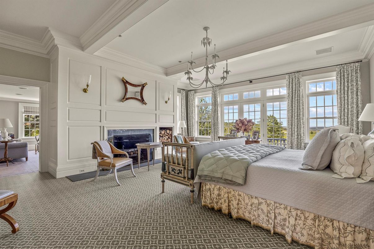 Bedroom, Chandelier, Fireplace, Interior