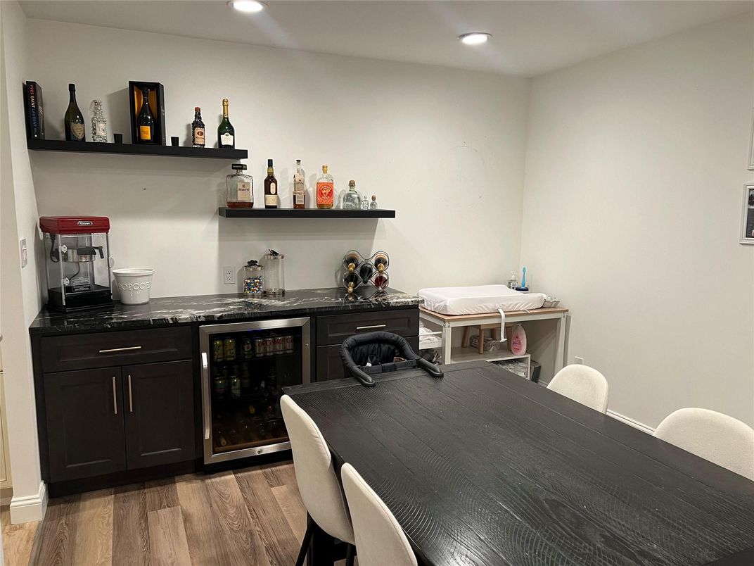 Dining room, Interior, Recessed Lighting, Wood Texture Flooring