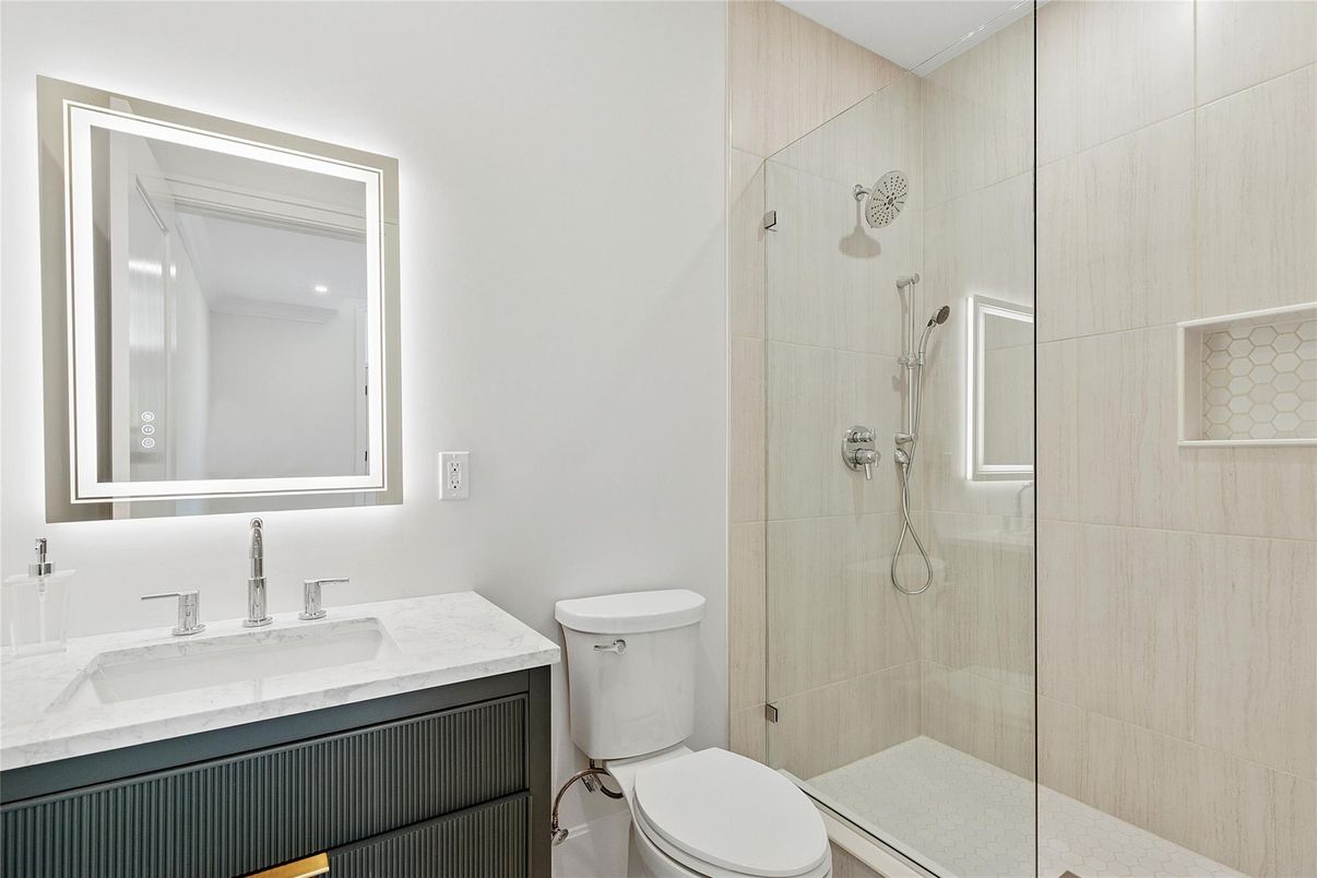 Bathroom, Glass Shower, Interior, Recessed Lighting