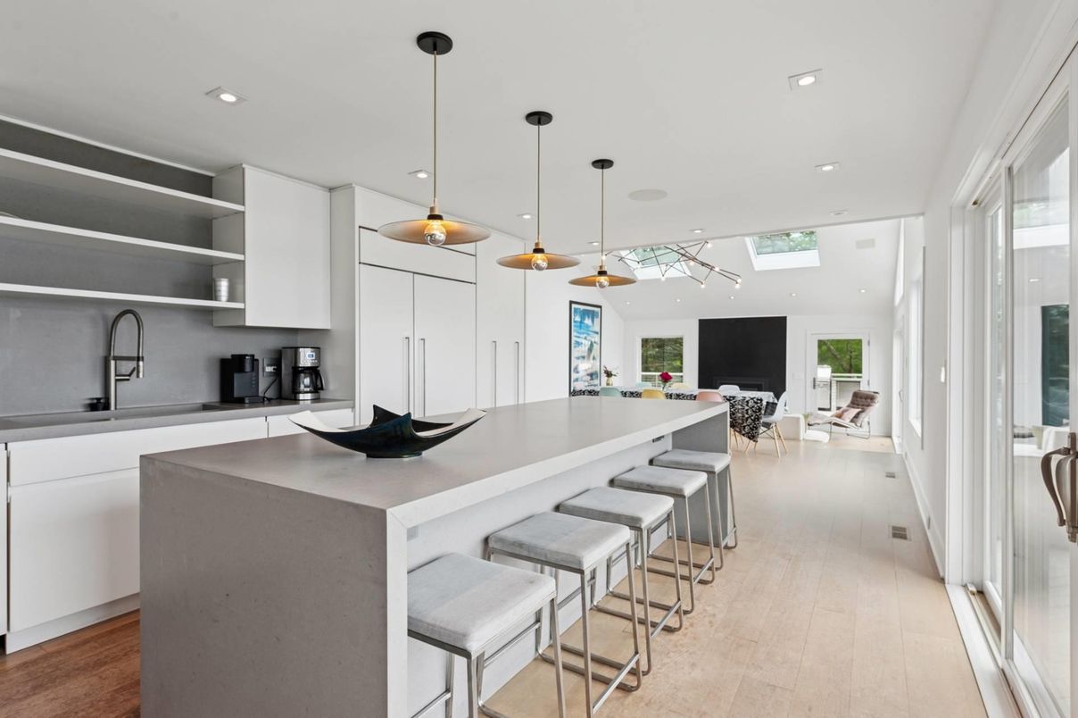 Interior, Kitchen, Pendant Lights, Recessed Lighting, Wood Texture Flooring