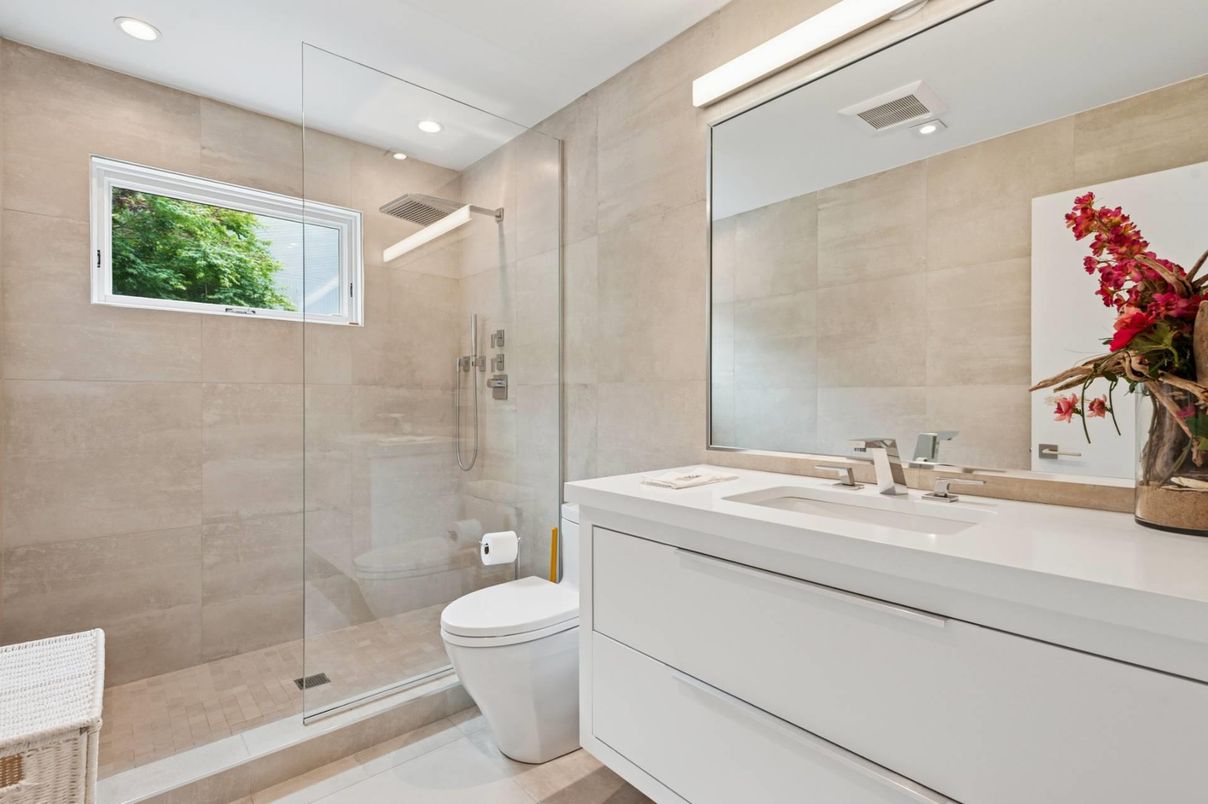 Bathroom, Glass Shower, Interior, Recessed Lighting