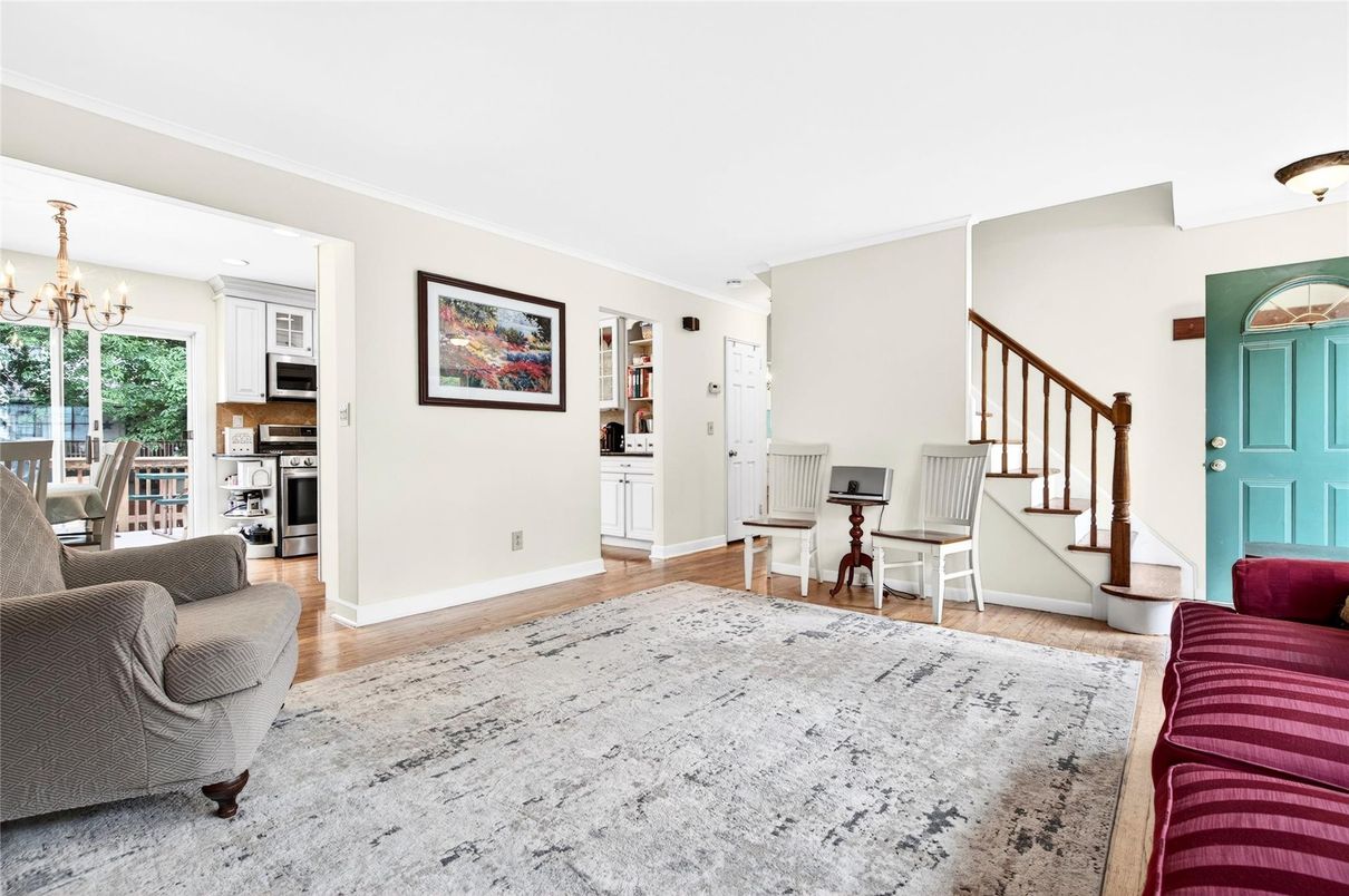 Chandelier, Interior, Kitchen, Stainless Steel Appliances, Wood Texture Flooring