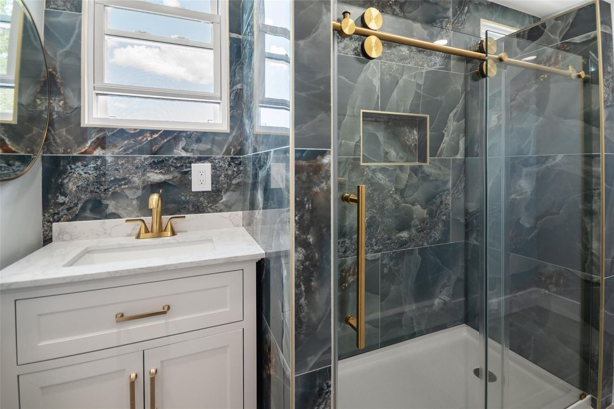 Bathroom, Glass Shower, Interior, Marble Walls