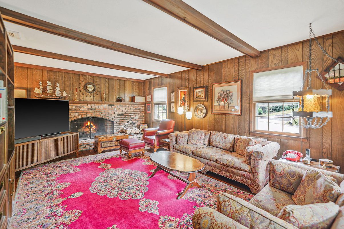 Fireplace, Interior, Living room, Stone Walls, Wooden Beams, Wooden Walls
