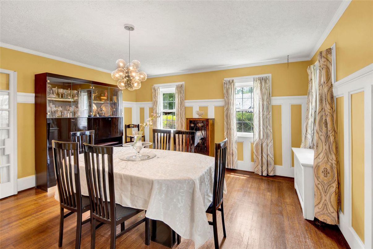 Dining room, Interior, Pendant Lights, Wood Texture Flooring