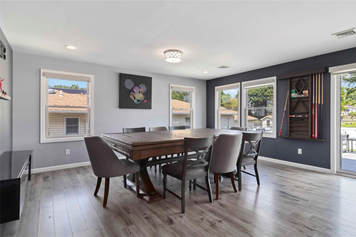 Dining room, Interior, Recessed Lighting, Wood Texture Flooring
