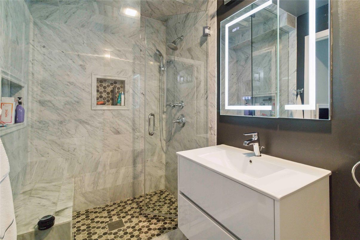 Bathroom, Glass Shower, Interior, Marble Walls