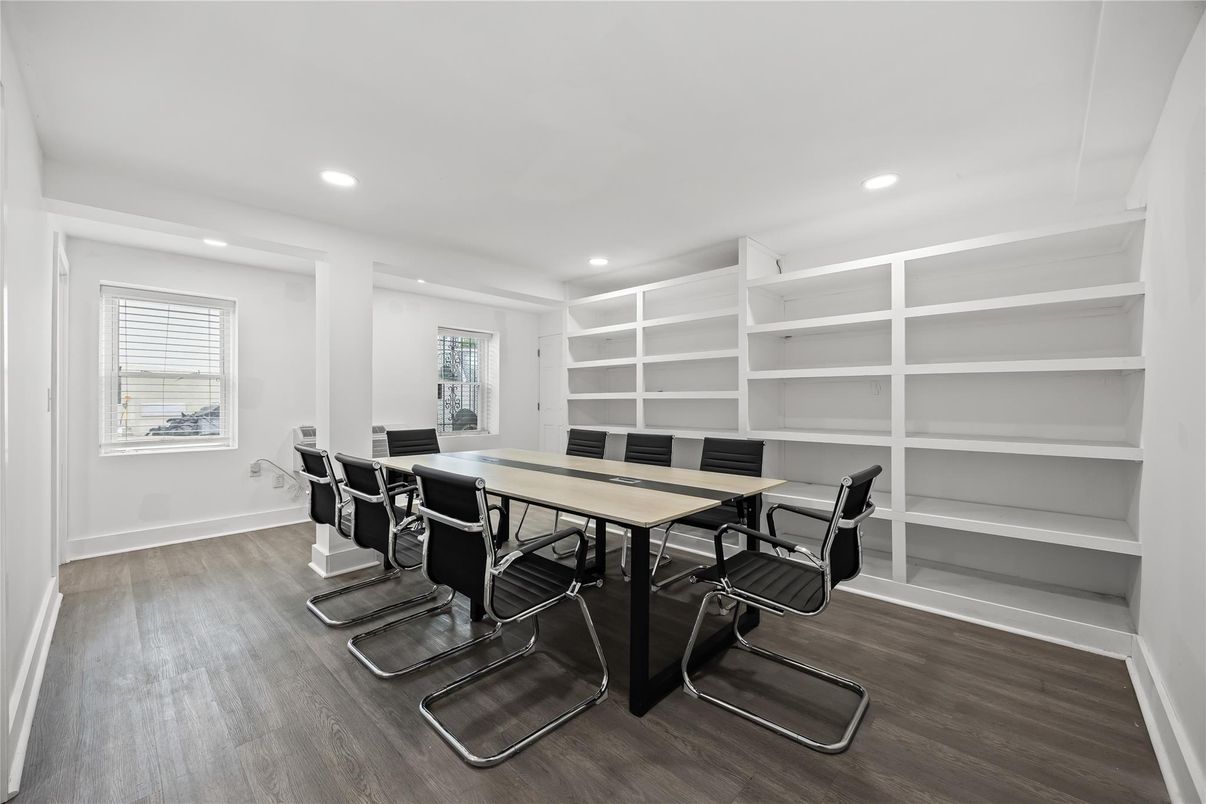 Dining room, Interior, Recessed Lighting, Wood Texture Flooring
