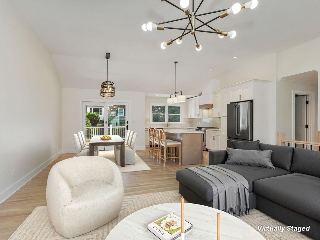 Dining room, Interior, Kitchen, Living room, Pendant Lights, Recessed Lighting, Wood Texture Flooring