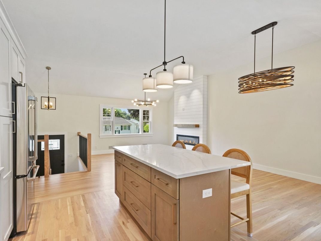 Interior, Kitchen, Pendant Lights, Wood Texture Flooring