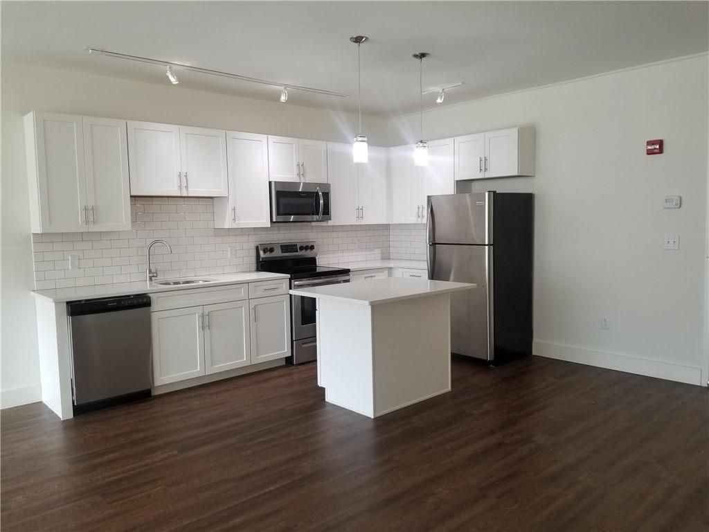 Interior, Kitchen, Pendant Lights, Stainless Steel Appliances, Wood Texture Flooring