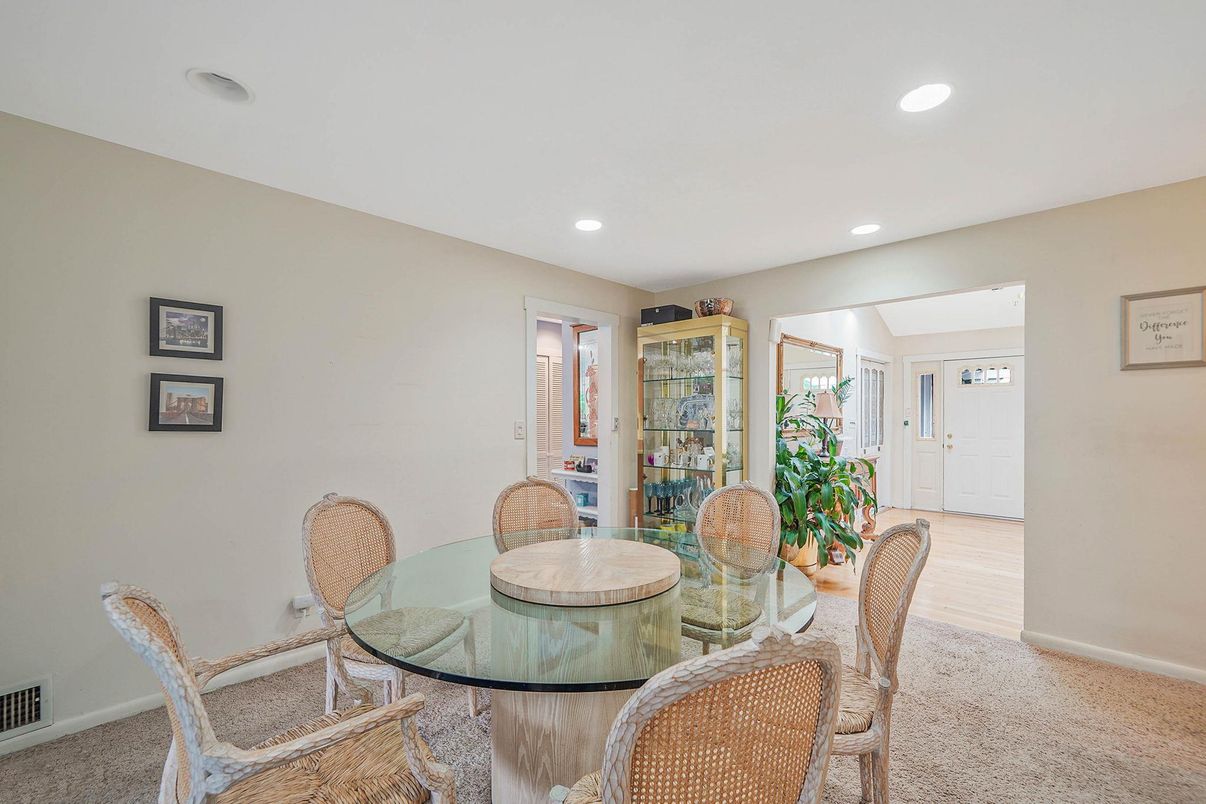 Dining room, Interior, Recessed Lighting, Wood Texture Flooring