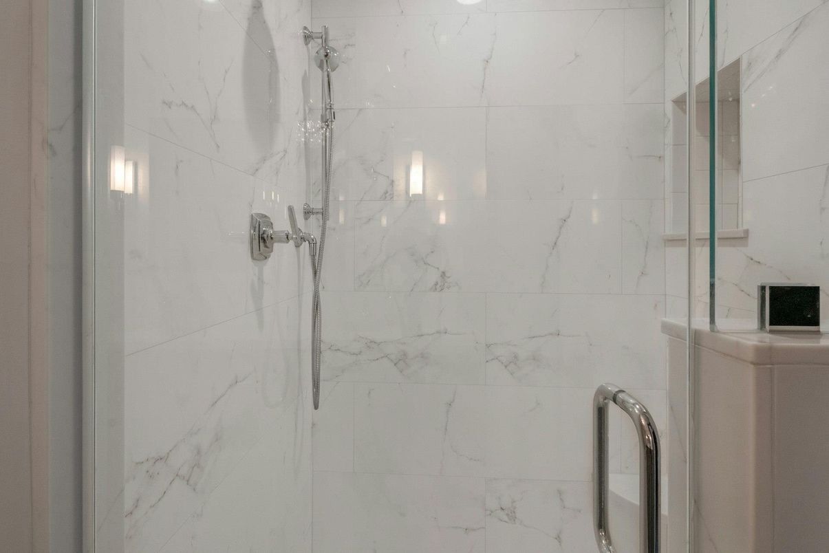 Bathroom, Glass Shower, Interior, Marble Walls